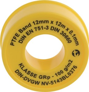 Taśma uszczelniająca PTFE GRp dł. 12 m szer. 12 mm śr. 0,1 mm biały 100 g/m² kół
