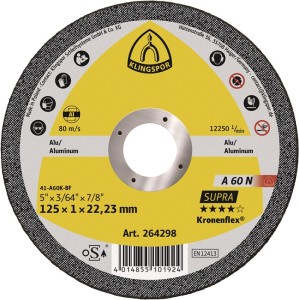 Tarcza tnąca A 60 N Supra śred. 125 x 1 mm prosta aluminium otwór 22,23 mm KLING