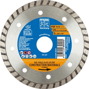Diamentowa tarcza tnąca DG PSF śred. 125 mm otwór 22,23 mm wys. segmentu 7 mm gr