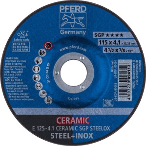 Ściernica do obróbki zgrubnej CERAMIC SGP STEELOX śred. 125 x gr. 4,1 mm zakrzyw