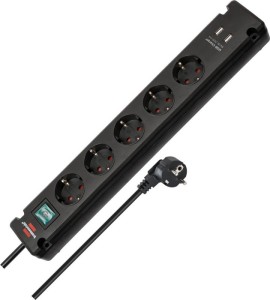 Listwa zasilająca Bremounta 16 A 230 V czarny gniazdka 5 3 m H05VV-F 1,5 mm² BRE