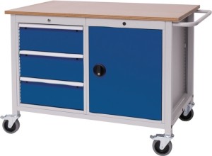 Stół warsztatowy szer.1250xgłęb.750xwys.935 mm sklej.buk. jasnoszary/niebieski s