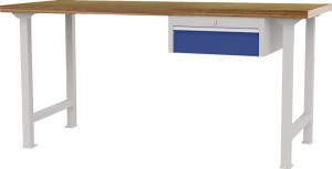 Stół warsztatowy szer.2000xgł.750xw.790–1140 mm buk Mult. jasnoszary / niebieski