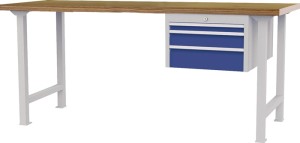 Stół warsztatowy szer.2000xgł.750xw.790–1140 mm buk Mult. jasnoszary / niebieski