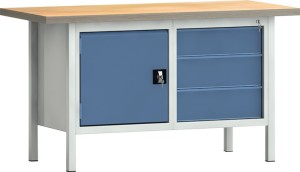 Stół warsztatowy PW 700 szer. 1500 xgł.700xwys.840 mm sklej.buk. jasnoszary / bł