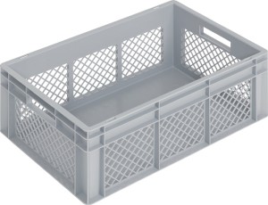 Pojemnik transportowy dł. 600 x szer. 400 x wys. 220 mm szary PP uchwyt przeloto
