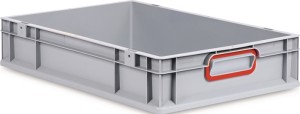 Pojemnik transportowy dł. 600 x szer. 400 x wys. 120 mm szary PP zamknięty uchwy