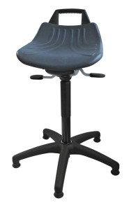 Taboret obrotowy ze ślizgami pianka PU niebieska regulacja wys. siedz. 490‒680 m