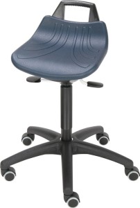 Taboret obrotowy z kółkami pianka PU niebieska regulacja wys. siedz. 520‒710 mm