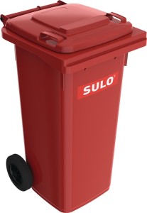 Duży pojemnik na śmieci 120 l HDPE czerwony mobilny, wg EN 840 SULO