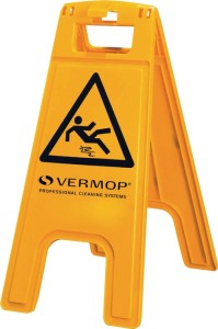 Stojak ostrzegawczy uwaga niebezpieczeństwo poślizgnięcia s. 280 x w. 580 mm żół