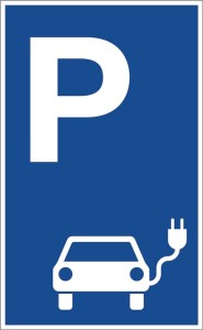 Znak parkingowy parking dla pojazdów elektrycznych dł. 400 x szer. 250 mm alumin