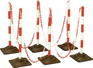 Zestaw słupków ograniczających PE/PVC czerwony/biały podst. z tw. gumy D40xH860