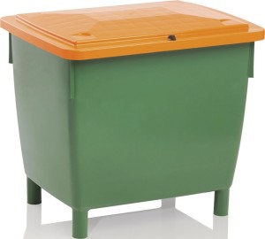 Pojemnik na piach dł. 945 x szer. 725 x wys. 930 mm 400 l HD-PE zielony/pomarańc