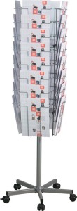 Stojak na prospekty śred. 510 mm wys. 1475 mm srebrny 32 półki DIN A4