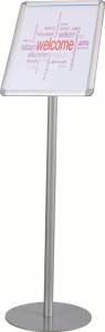 Stojak na prospekty wys. 900 x szer. 252 mm srebrny z ramka zatrzaskową DIN A4