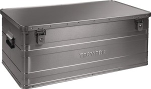 Skrzynia aluminiowa dł. 900 x szer. 490 x wys. 380 mm 140 l z zatrzaskiem i zamk