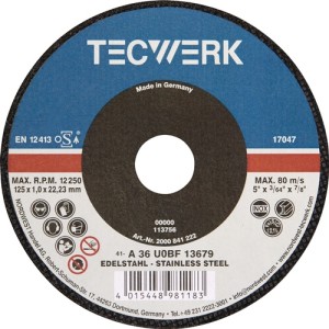 Tarcza tnąca średnica 125 x 1 mm prosta ziarno ceramiczne otwór 22,23 mm TECWERK
