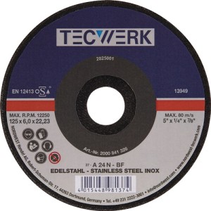 Ściernica do obróbki zgrubnej INOX średnica 125 x gr. 6 mm zakrzywiony INOX otwó