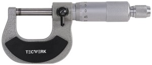 Mikrometr kabłąkowy DIN 863/1 0–25 mm śred. wrzeciona 6,5 mm TECWERK