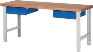 Stół warsztatowy seria BK 650 szer.2000xgł.700xwys.790–1140mm buk lity jasnosz.,