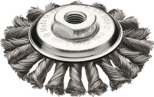 Szczotka stożkowa śred. 115 mm M14 grub. drutu 0,5 mm stal 12 mm 15000 min-¹ LES