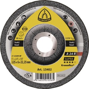 Ściernica do obróbki zgrubnej A 24 R Supra śred. 125 x gr. 6 mm stal zakrzywion