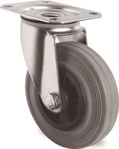 Kółko skrętne Ø koła 80mm udźwig 70kg z płyta mont. PP łoż. rolk. guma pełna sz.