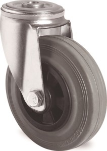 Kółko skrętne Ø koła 125mm udźwig 100kg moc. otwór tyl. PP łoż. rolk. guma pełna