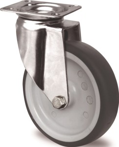 Kółko skrętne Ø koła 100mm udźwig 100kg z płyta mont. szer. płyty 67mm łoż. śliz