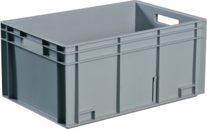 Pojemnik transportowy dł. 600 x szer. 400 x wys. 320 mm szary uchwyt z PP zamkni