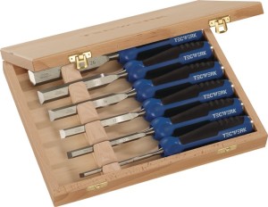 Komplet dłut płaskich 6,10,12,16,20,26 mm 2-komponentowa rękojeść 6-częśc. drewn