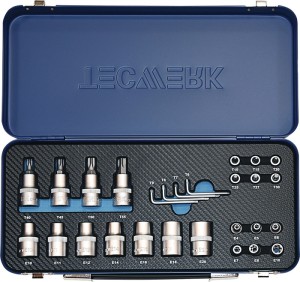 Zestaw kluczy nasadowych 27-częśc. 1/4 + 1/2 cal. T10–T55/E4–E20 TECWERK
