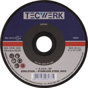 Ściernica do obróbki zgrubnej INOX średnica 125 x gr. 6 mm zakrzywiony INOX otwó