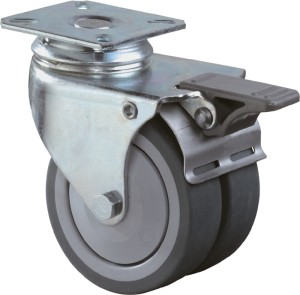 Podwójne kółko skrętne z blokadą 75 mm 80 kg z ustalaczem guma szare 77 x 67 mm