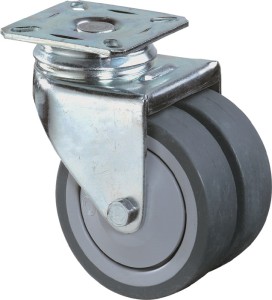 Podwójne kółko skrętne 75 mm 80 kg bez ustalacza guma szare 77 x 67 mm