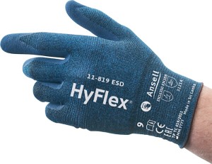 Rękawica HyFlex 11-819 ESD wielkość 8 niebieski EN 388, EN 16350 kategoria OWO I