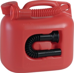 Kanister na paliwo PREMIUM 5 l czerwony 2 rury odpływowe dł. 265 x szer. 147 x w