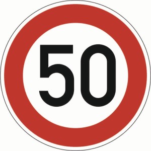 Znaki drogowe VZ 274-50 prędkość maksymalna 50 km/h śred. 600 mm x 2 mm wykrój R