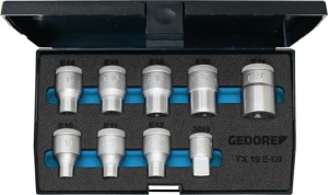 Zestaw kluczy nasadowych TX 19 E-09 9-częśc. 1/2 cal. E10–E24 GEDORE