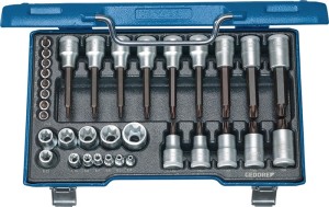 Zestaw kluczy nasadowych 19 TX 20 34-częśc. 1/4 + 1/2 cal. T8–T60/E4–E24 GEDORE