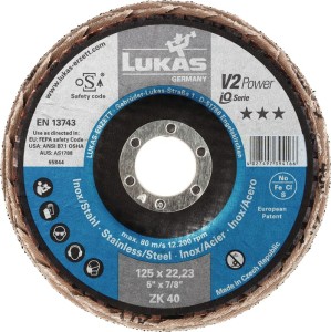 Tarcza lamelowa (listkowa) V2 POWER ZK śred. 125 mm uziarnienie 40 płaska stal k