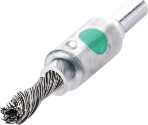 Szczotka druciana pędzelkowa śred. 10 mm ch.6 mm gr. drutu 0,25 mm VA 4500 min-¹