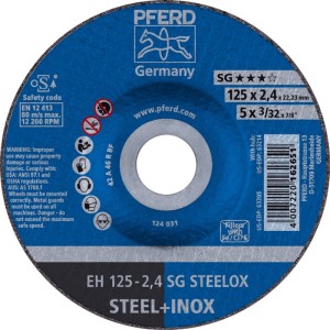Tarcza tnąca SG STEELOX śred. 125 x 2,4 mm zakrzywiony INOX otwór 22,23 mm PFERD