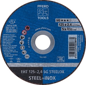 Tarcza tnąca SG STEELOX średnica 125 x 2,4 mm prosta INOX otwór 22,23 mm PFERD