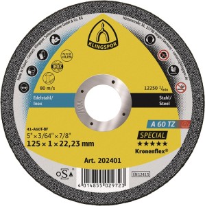 Tarcza tnąca A 60 TZ Special średnica 125 x 1 mm prosta INOX otwór 22,23 mm KLIN