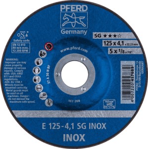Ściernica do obróbki zgrubnej SG INOX śred. 125 x gr. 4,1 mm zakrzywiony INOX o