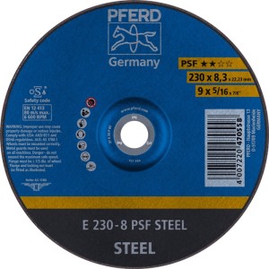 Ściernica do obróbki zgrubnej PSF STEEL średnica 230 x grubość 8,3 mm stal odgię
