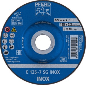 Ściernica do obróbki zgrubnej SG INOX śred. 125 x gr. 7,2 mm zakrzywiony INOX o
