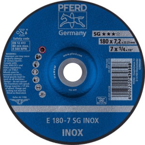 Ściernica do obróbki zgrubnej SG INOX śred. 180 x gr. 7,2 mm zakrzywiony INOX o